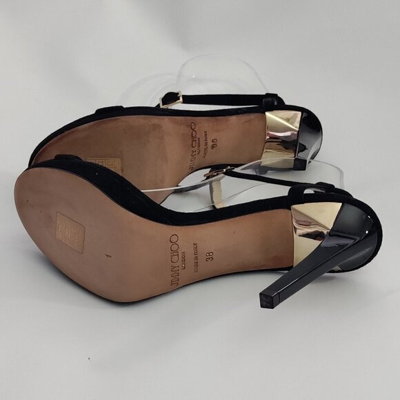 Jimmy Choo Suede Open Toe Sandals Mirror Platform Size 38 - Picture 4 of 6